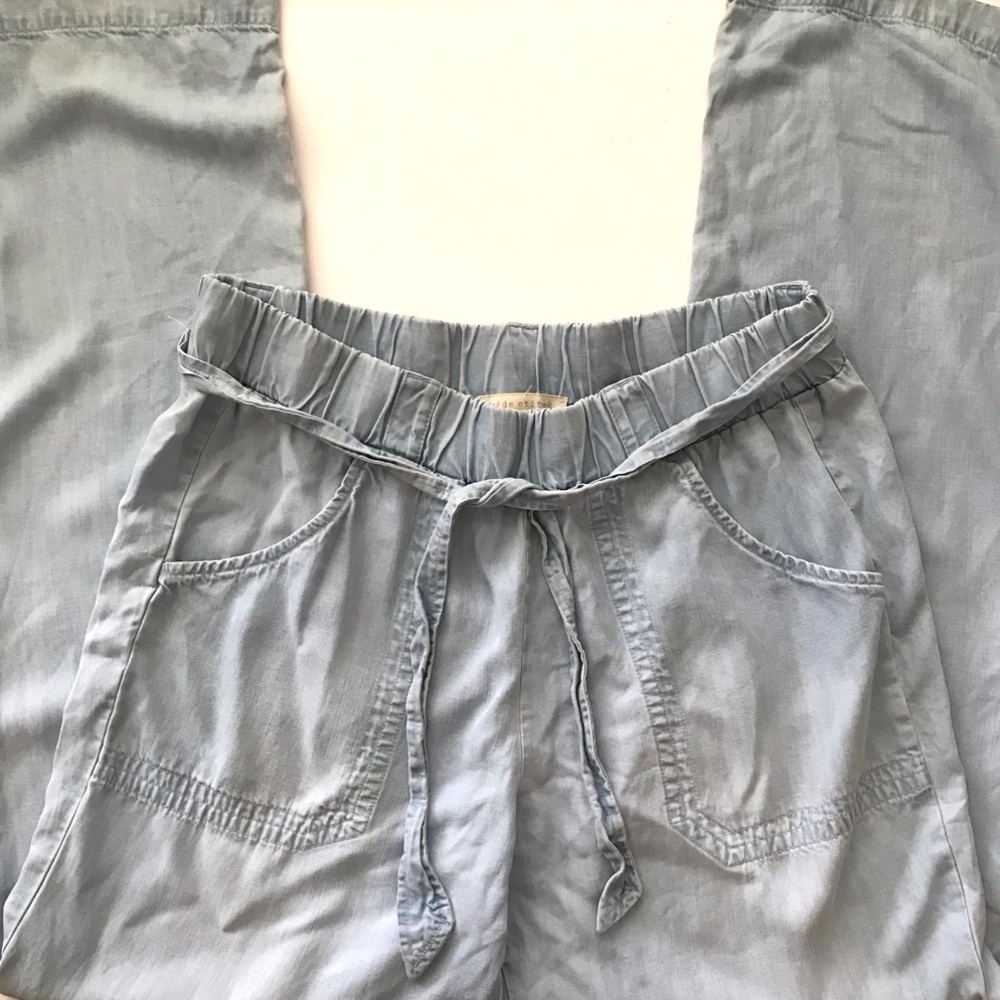Side Stitch Light Blue Chambray Wide Leg Pants